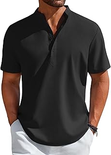 Men's Henley Shirt Short Sleeve Casual T-Shirt Summer Beach Hippie Henley Tee Shirt
