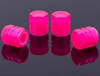 4PCS Fluorescent Tire Valve Stem Caps, Luminous Car Tire Air Cap, Corrosion Resistant Leak-Proof Wheel Valve Cover, Universal for Cars, Trucks, Bikes, Motorcycles, Bicycles(Pink)