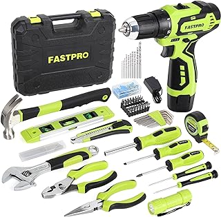 FASTPRO 160-Piece Home Tool kit with Drill, 12V Cordless Drill Driver and Household Repairing Tool Set with Storage Case, For DIY, Home Maintenance, Green