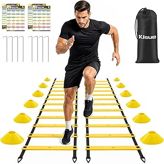 2 Pack 20ft Agility Ladder Set, 40ft Total Adjustable Speed Ladder with 12 Cones, 8 Stakes, 1 Carry Bag - Parallel Footwork Drills Gear for Football Soccer Basketball Training Equipment