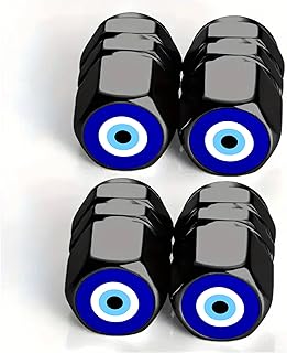 Tire Valve Stem Caps with Blue Evil Eye 4pcs Tire Air Caps Cover - Aluminum Alloy Rust-Proof Universal Dust Covers for Car, SUV, Bike,Motorcycle Accessories,Car Wheels Protection Access