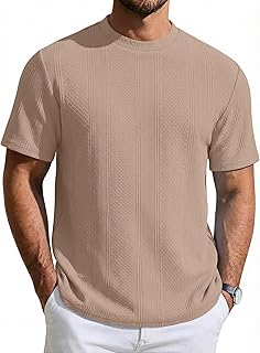 Men's T-Shirt Short Sleeve Crew Neck Textured Shirts Classic Knit Pullover Tees