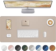 AFIING Desk Pad Protector 23.6" x 13.7" - Non-Slip Waterproof PU Leather Desk Mat for Mouse, Keyboard, Laptop, Office and Home Workspace (Beige)