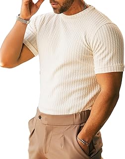 Men's Ribbed Knit T-Shirts Short Sleeve Casual Crewneck Slim Fit Textured Pullover Tees