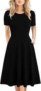 Women's Elegant Knee Length Dresses Vintage Summer Office Casual Floral Print Work Party A-Line Swing Dress with Pockets 162
