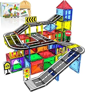 Magnetic Tiles - Road Set, Magnetic Building Blocks, Preschool Montessori Toys Gift for 3+ Year Old Boys and Girls, Sensory Christmas Toys for Kids Aged 3-5 and 4-8, Ideas for Toddler with Autism