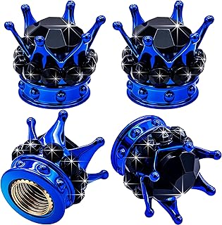4PCS Crown Bling Tire Stem Valve Caps, Crystal Diamond Car Wheel Tire Valve Caps Universal Copper Core Stem Covers for Cars, SUV, Trucks, Bikes, Motorcycles, Bicycles (Blue & Black)