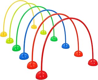 Hiboom 6 Set Multi-Dome Arch Gates Set Include 6 Obstacle Course Arch Gates with 12 Domes Base Rainbow Color Sport PE Equipment for Adult Obstacle Course Outdoor Backyard Lawn Sports Games