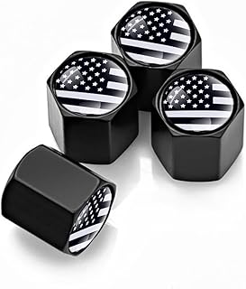 Tire Valve Stem Cap for Car, 4 Pack American Flag Pattern Anti-Rust Airtight Universal Valve Stem Covers for Cars, Vehicles, Bicycles, Trucks, Motorcycles, Car Accessories (Black)