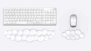 Mouse Pad with Wrist Rest, Soft Cloud Gel Keyboard Mouse Pad Set with Hand Wrist Support, Cute Non Slip Office Desk Accessories for Comfort/Pain Relief/Computer/Laptop (2Pc Clear Cloud)