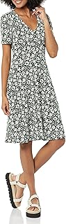 Women's Short Sleeve V-Neck Gathered Fit and Flare Dress