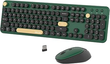 Colorful Wireless Computer Keyboards Mouse Combos, UBOTIE Polychrome Round Keycaps Retro PC Keyboards 2.4GHz Radio Frequency Connection with Optical Mouse Power Switch (Green-Black)