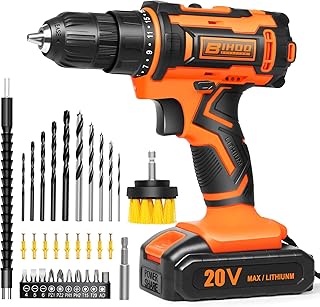 20v Drill Driver Set,Cordless Drill with Battery and Charger,LED Tools Kit,25+1 Torque Setting,43pcs Drill Bits,Orange