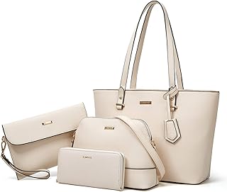 Women Fashion Synthetic Leather Handbags Tote Bag Shoulder Bag Top Handle Satchel Purse Set 4pcs