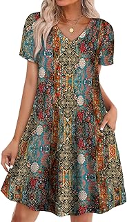 Boho Summer Dresses for Women Casual Loose T Shirt Dress with Pockets Beach Vacation Outfits S-4XL