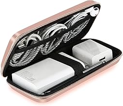 iMangoo Travel Essential Electronics Organizer Pouch Charger Case, Shockproof Dual Zipper Power Bank Cables Tech Accessories Purse, Men & Women Travel Must Have Storage Bag, 6.5x3.2x1 inch Rose Gold
