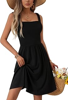 Women's Summer Casual Square Neck Dress with Pocket Cute Sleeveless High Waist A-line Sundress Midi Dresses 2026