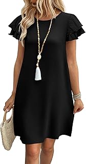 Womens Summer Dresses 2026 Ruffle Sleeve Round Neck Loose Swing Sundresses with Pockets Plain/Print