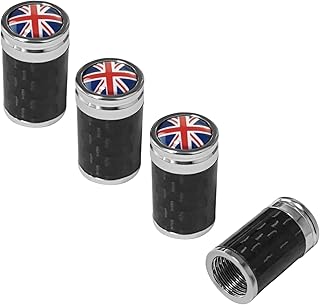 4 PCS Car Tire Valve Stem Caps, Leakproof Auto Rim Wheel Valve Stem Cap with O Rubber Seal, Dustproof Stem Covers for Car SUV Bike Truck Motorcycle, Car Accessories (Silver, UK Flag)