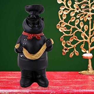 CC (Cross Cart) Resin Cute Chef Showpiece Miniature Statue for Kitchen Decoration Figurine for Home Decor, Dining Room, Living Room, Bedroom, Office, Gift (Black)