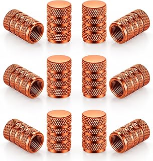 SINGARO 12PCS Tire Valve Stem Caps, Car Exterior Accessories, Aluminum Alloy Valve Cover Universal for Cars, Trucks, Motorcycles and Bicycles (Orange)