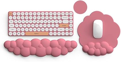 Cloud Keyboard Wrist Rest and Mouse Pad with Wrist Support Set, Ergonomic PU Leather Mouse Pads, Pain Relief Memory Foam Non-Slip for Computer,Laptop, Morandi Red