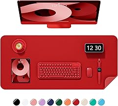 Desk Pad, 23.6" x 13.8" PU Leather Non-Slip Desk Mat Large Mouse Pad for Desktop, Waterproof Laptop Computer Writing Mat for Office, Home, Work, Gaming, Bright Red