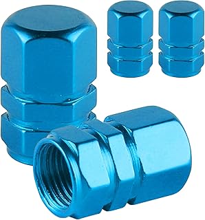 Alpmosn Aluminum Tire Stem Valve Caps Wheel Valve Covers Car Dustproof Tire Cap Cover Accessories, Universal for SUV, Car, Bike and Motorcycle，Hexagon Shape (4PCS Light Blue)