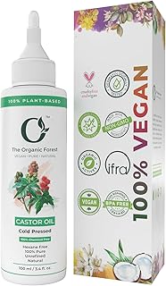 Organic Cold Pressed Castor Oil for Hair, Skin, Eyelashes, Eyebrows - 100% Pure, Hexane-Free, Natural Face Oil for Skin and Hair nourishment - Best Castor Oil for Eyelash and Eyebrow enhancement