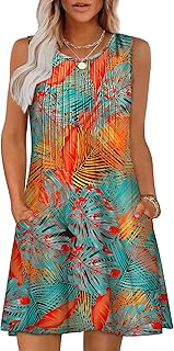 Summer Dresses for Women 2026 Loose Beach Vacation Casual Crew Neck Sleeveless Sundresses with Pockets Tank Dress