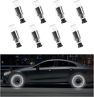 Dickno 8PCS LED Tire Valve Stem Cap Lights, Neon Spoke Flash Light Bulb Tire Valve Lights, Waterproof Car Tire Valve Lights, Cool Neon Spoke Flashing LED Light, Car Motorcycle Accessories (White)