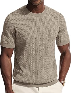 Mens T-Shirts Short Sleeve Textured Knit Shirt Casual Hollow Out Tee Shirts Crewneck Pullover Tees