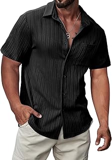 Hawaiian Shirt for Men Button Down Short Sleeve Shirts Textured Casual Summer Beach Linen Shirts
