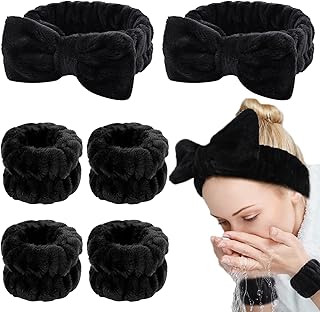 WHAVEL 6PCS Spa Headband and Wristbands Set, Face Wash Headband Wrist Bands for Washing Face Makeup Skincare Hair Band Skin Care Accessories Tools