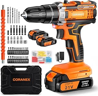 21V Cordless Drill Set with Case | Easy to Control & Lightweight | 2 Batteries | 3/8" Keyless Chuck | For Home Repair & Furniture Assembly