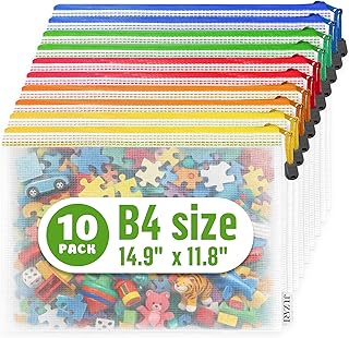 10 Pack Large Mesh Zipper Pouch B4 (12x15in) - Game Bags for Puzzle and Toy Storage Bags - Board Game Storage Zip Plastic Mesh Bags for Toys & Playroom Organization and Storage Zippered Pouches Folder