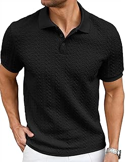 Men's Casual Polo Shirt Knitted Textured Short Sleeve Stretch Golf Shirt Summer Vacation Beach Collared Shirts
