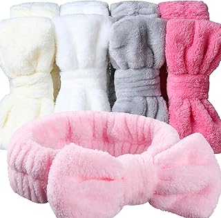 Teenitor 5 Pack Spa Headband for Washing Face, Girls Makeup Headband, Bow Tie Hair Band, Microfiber Women Skincare Headbands for Cosmestic Facial Sports Yoga