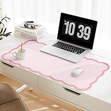 Scalloped Desk Mat, 31.5" x 15.7" Large Cute Aesthetic Desk Accessories, PU Leather Computer Laptop Desk Mouse Keyboard Pad, Desk Writing Mat for Vanity/Work/Home Decor (Pink, 31.5" x 15.7")