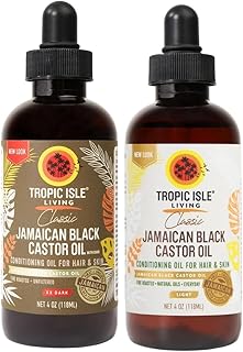 Tropic Isle Living Black Jamaican Castor Oil – 1x JamaicanBlack CastorOil XX Dark 4oz Bundle with Jamaican Black Castor Oil Light Blend 4oz – Moisturizing, Hair & Skin Care – Gift Set (2 Items)