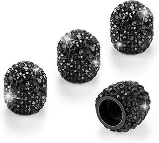 JUSTTOP 4 Pack Handmade Crystal Rhinestone Car Tire Valve Stem Caps, Wheel Valve, Attractive Dustproof Bling Accessories, Universal for Cars, Trucks and Motorcycles-Black