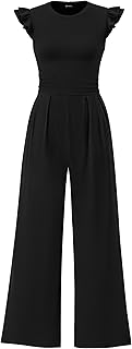 Summer Jumpsuits for Women Dressy 2026 Fashion Ruffle Cap Sleeve Romper Crew Neck Rib Knit One Piece Outfits
