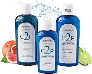 CLEAR 2 PERFECTION Acne Treatment Kit - Non-Comedogenic Haircare & Skincare Trio - Scrub, Shampoo & Conditioner - Ideal for Acne-Prone Skin & Bacne