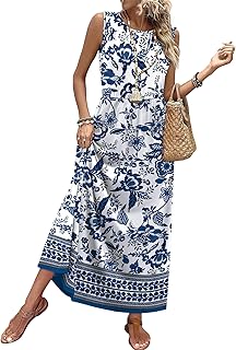 Summer Dresses for Women 2026 Maxi Dresses Long Flowy A Line Sleeveless Sundresses with Pockets