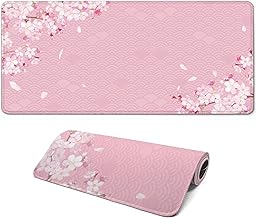 Gaming Mouse Pad with Anti-Slip Rubber Base, Extended Large Computer Mouse Mat with Stitched Edges, Long XL Anime Mousepad for Laptop and Keyboard, 31.5 x 11.8 inch (Pink Cherry Blossom)