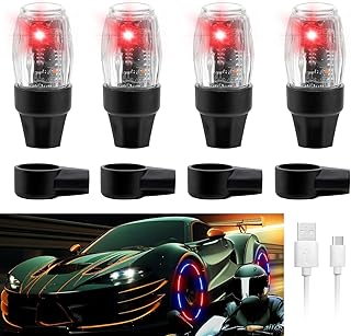 4 PCS Tire Valve Light Colorful LED Car Wheel Lights Waterproof Flash Lantern Tire Valve Stem Cap Lamp Automotive Decoration Accessories for SUV Truck Motorcycle Bike Bicycle (4 Red)